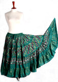 Block  Printed Skirt plus Embroidered With Mirror Green