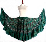 Block  Printed Skirt plus Embroidered With Mirror Green