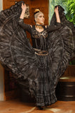 Block print Assuit pattern skirt black/silver Design#3