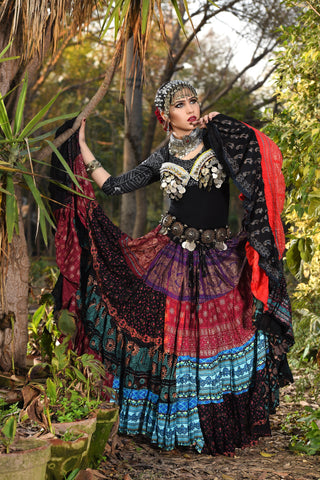 Block print patchwork skirt