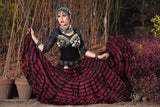 Block print Black Burgundy Stripe skirt