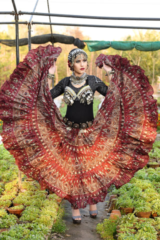 Block print skirt burgundy beauty