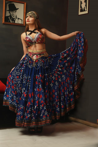 Jaipur multi dot padma skirt dark blue