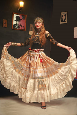 White gold banarsi skirt
