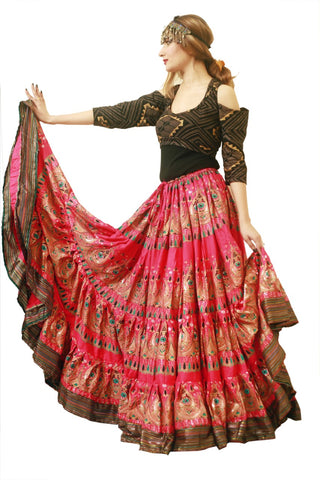 Block print 4 Border Beauty skirt pink with padma border