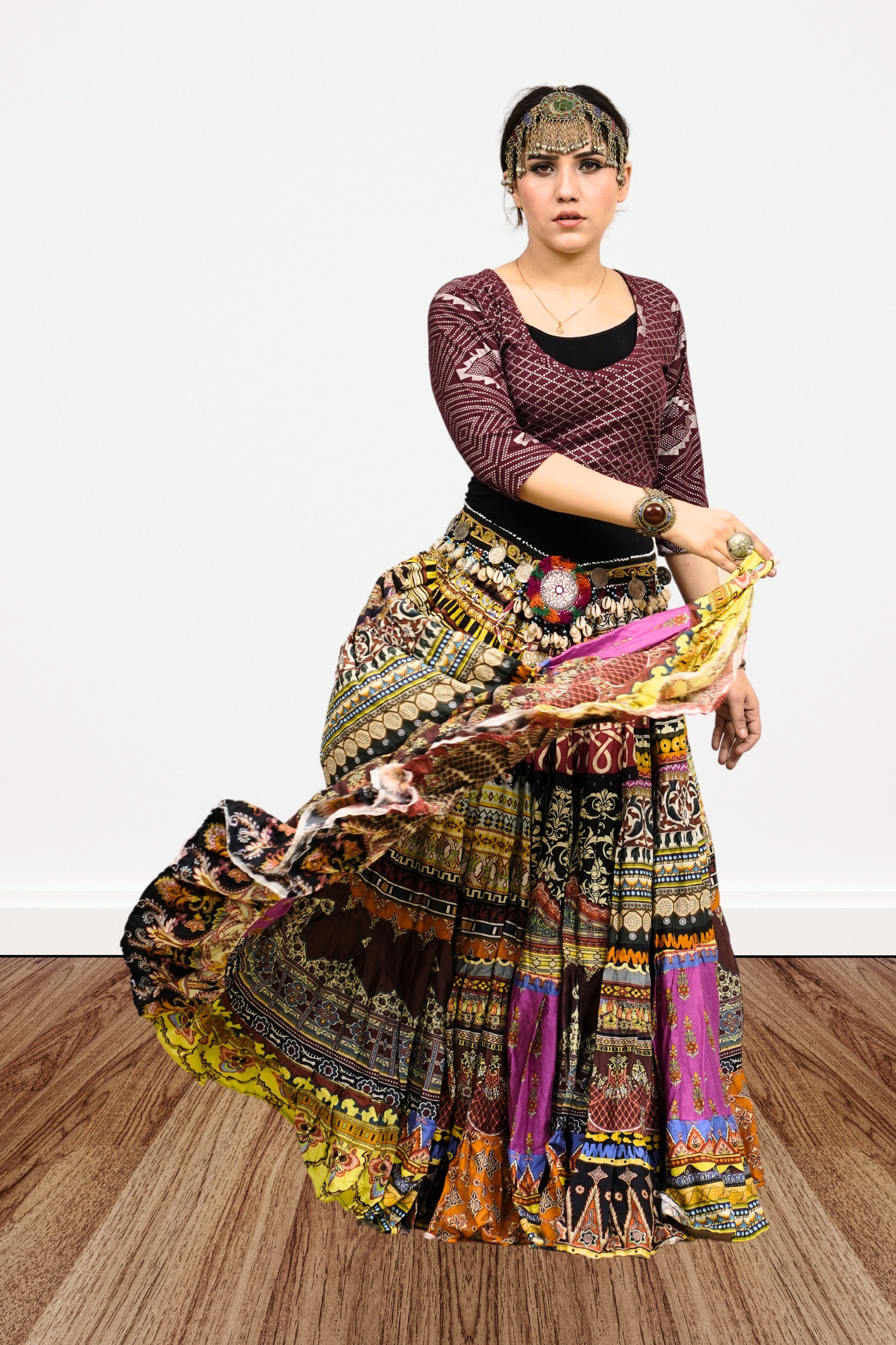 Digital print patchwork Skirt WLS