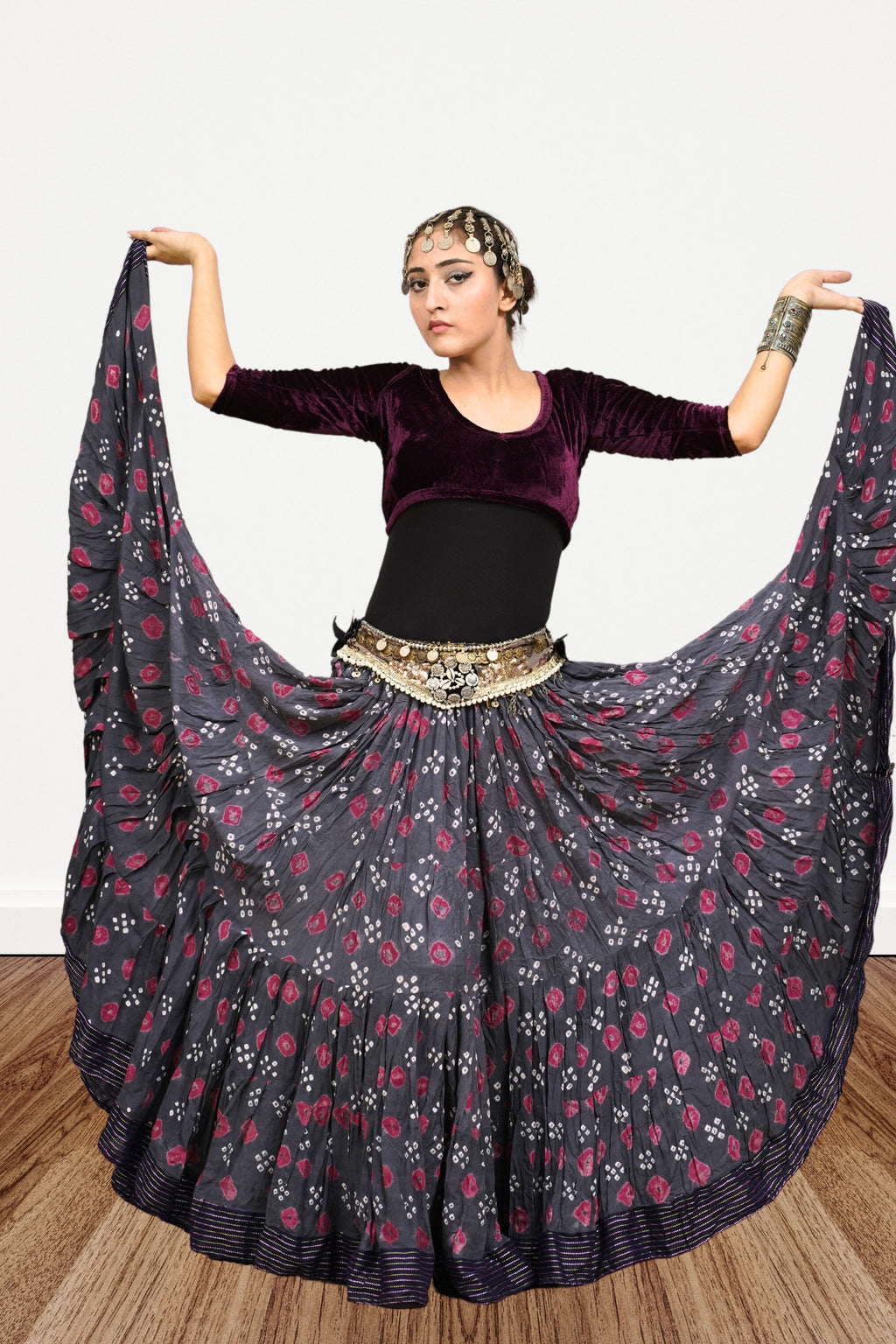 Block print Jaipur skirt burgundy dots WLS