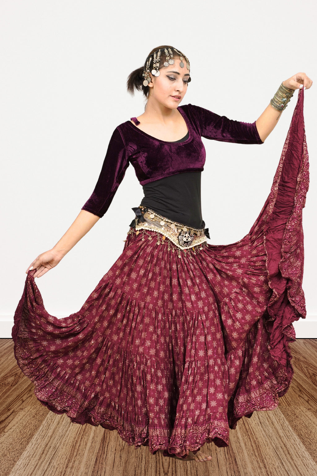 Block print skirt Burgundy