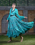 Block print Oriental Border Choli/halter top Turqouise/Silver WS