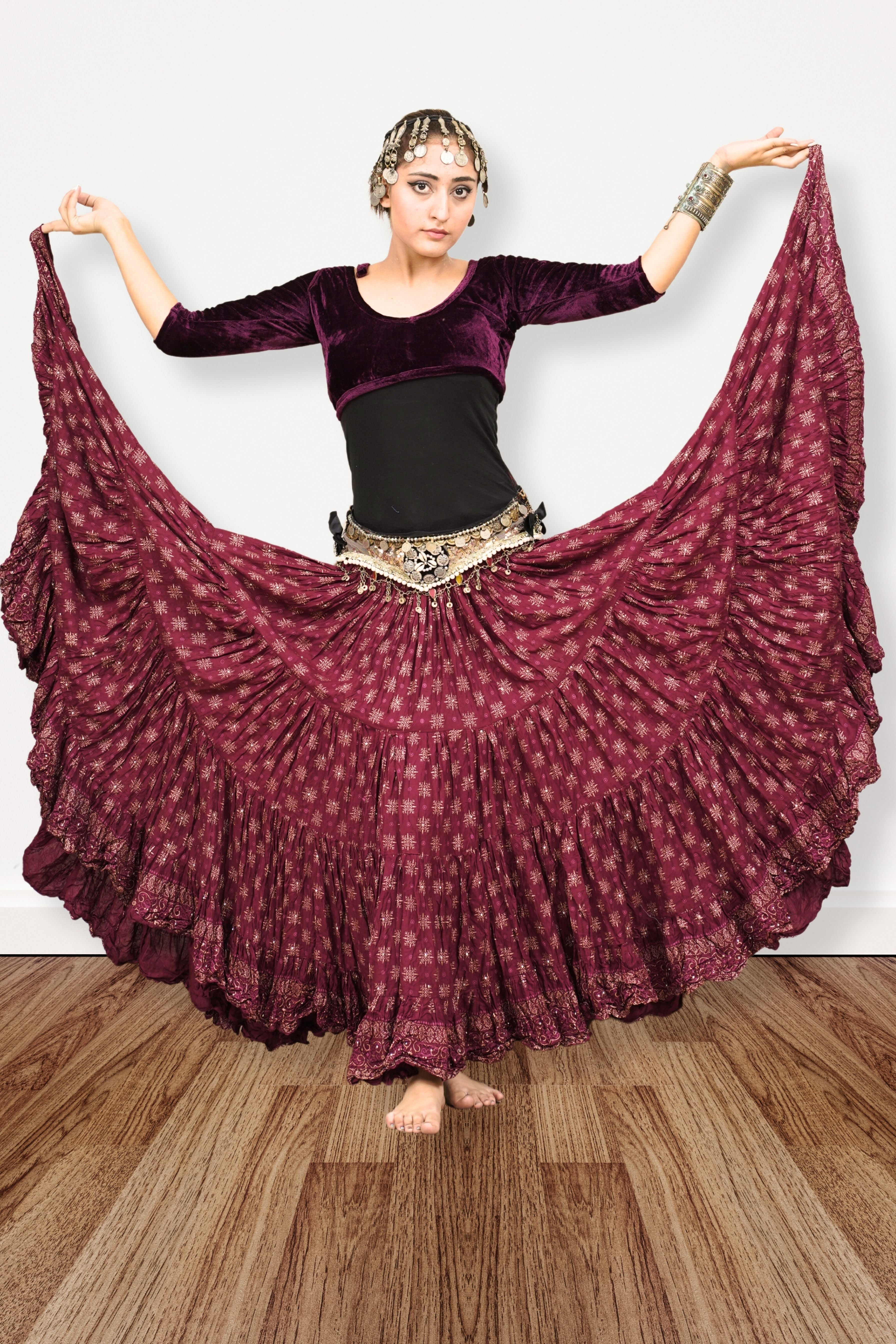 Block print skirt Burgundy