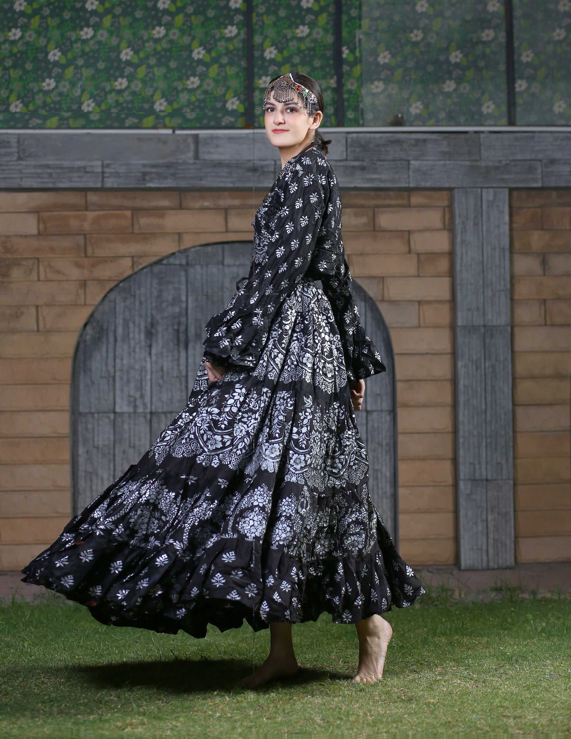 Block print Assuit pattern skirt Oriental Border Black/White WLS