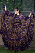 Block print skirt Oriental Border Purple/Gold