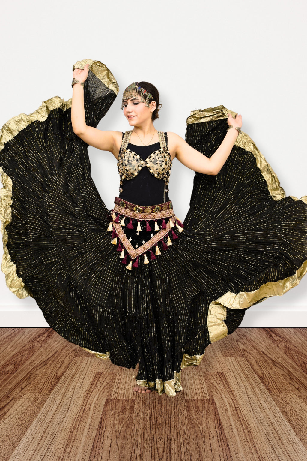 Lurex solid Skirt black with gold border WLS