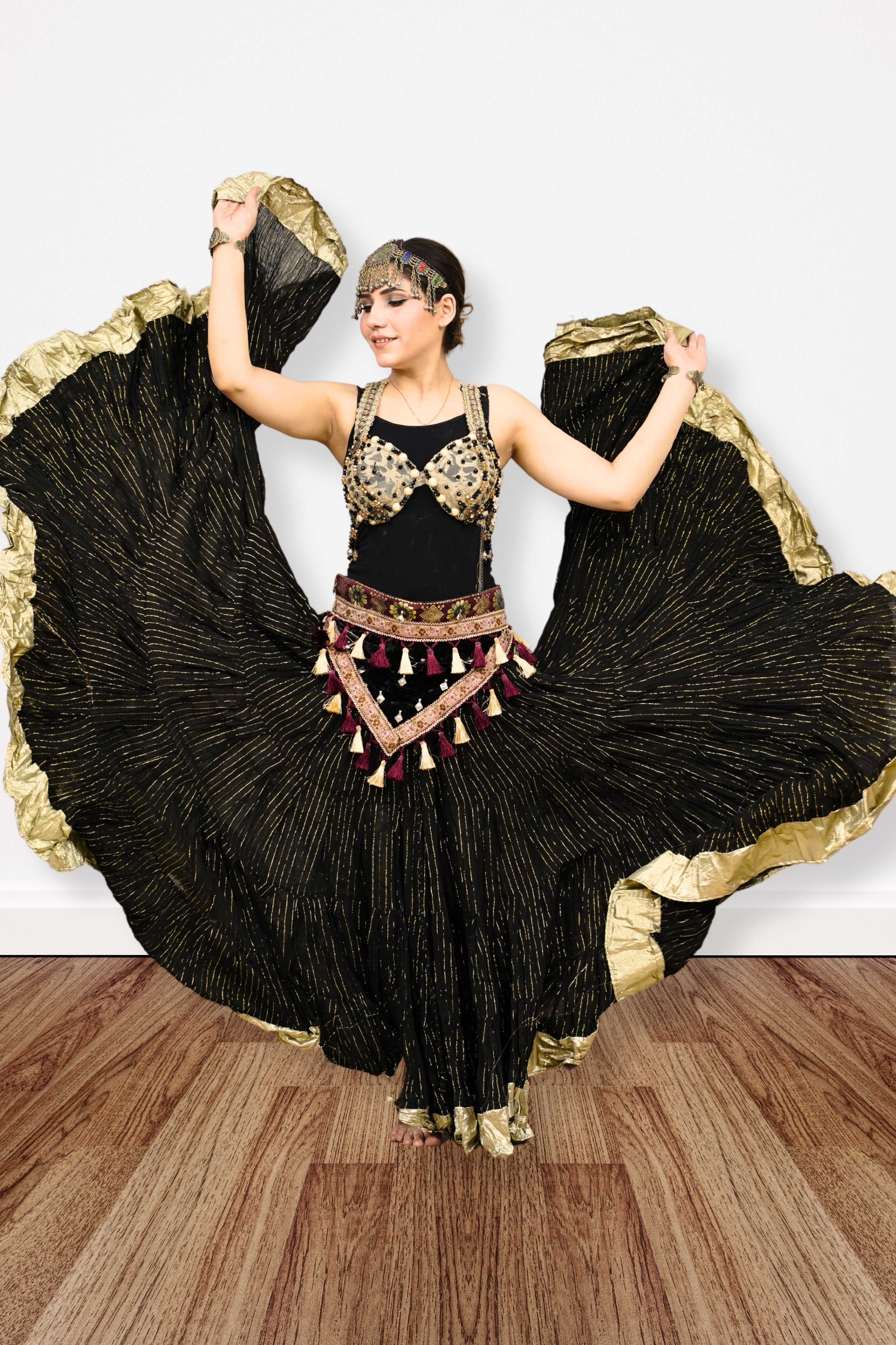 Lurex solid Skirt black with gold border WLS