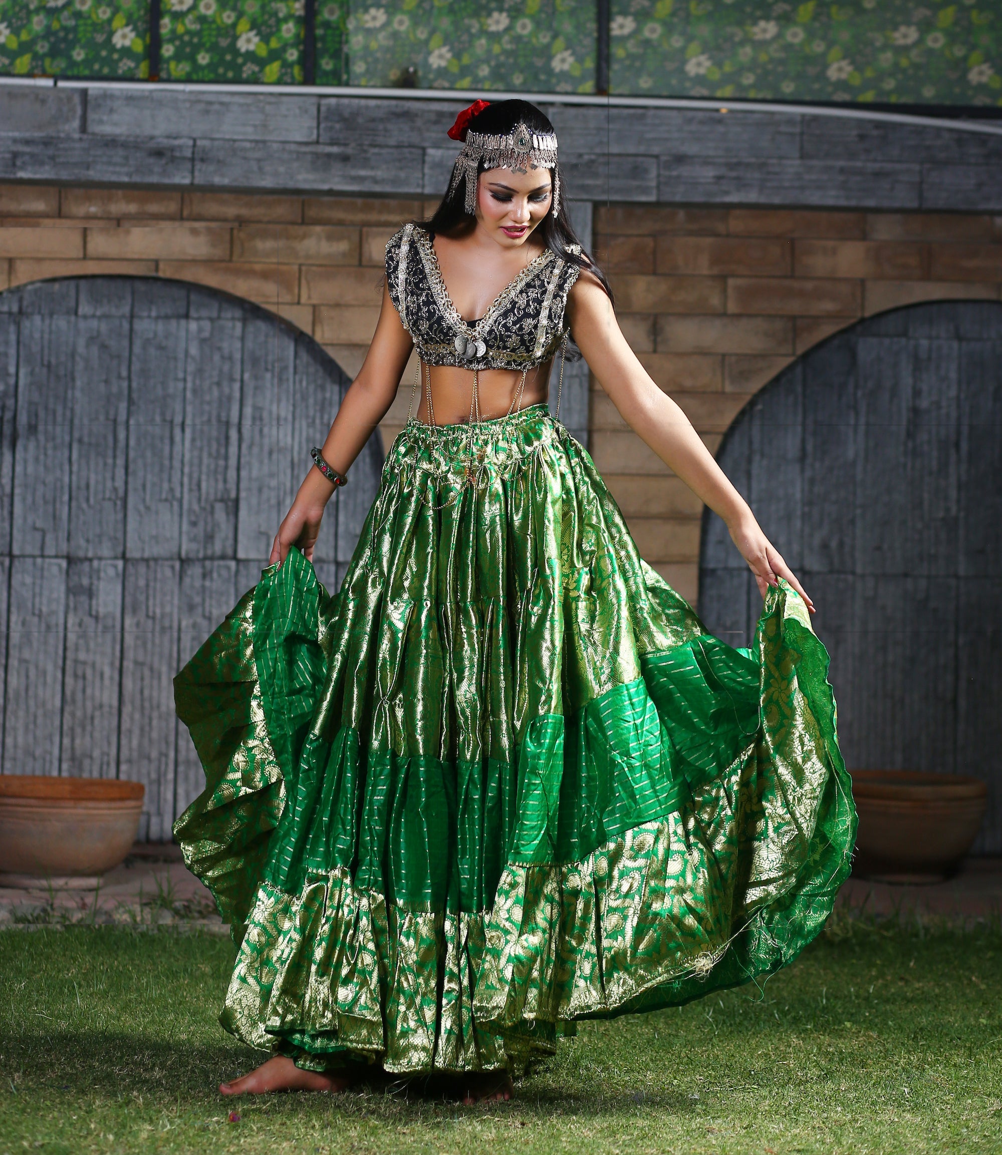 Tribal Green banarsi skirt