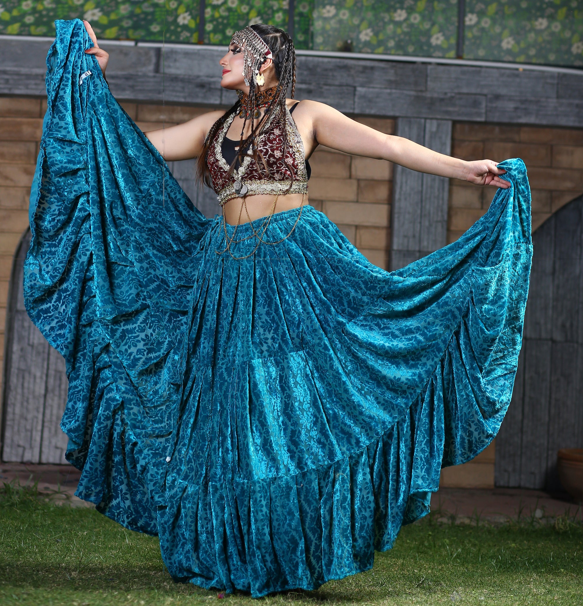 Burnout Velvet Skirt Teal