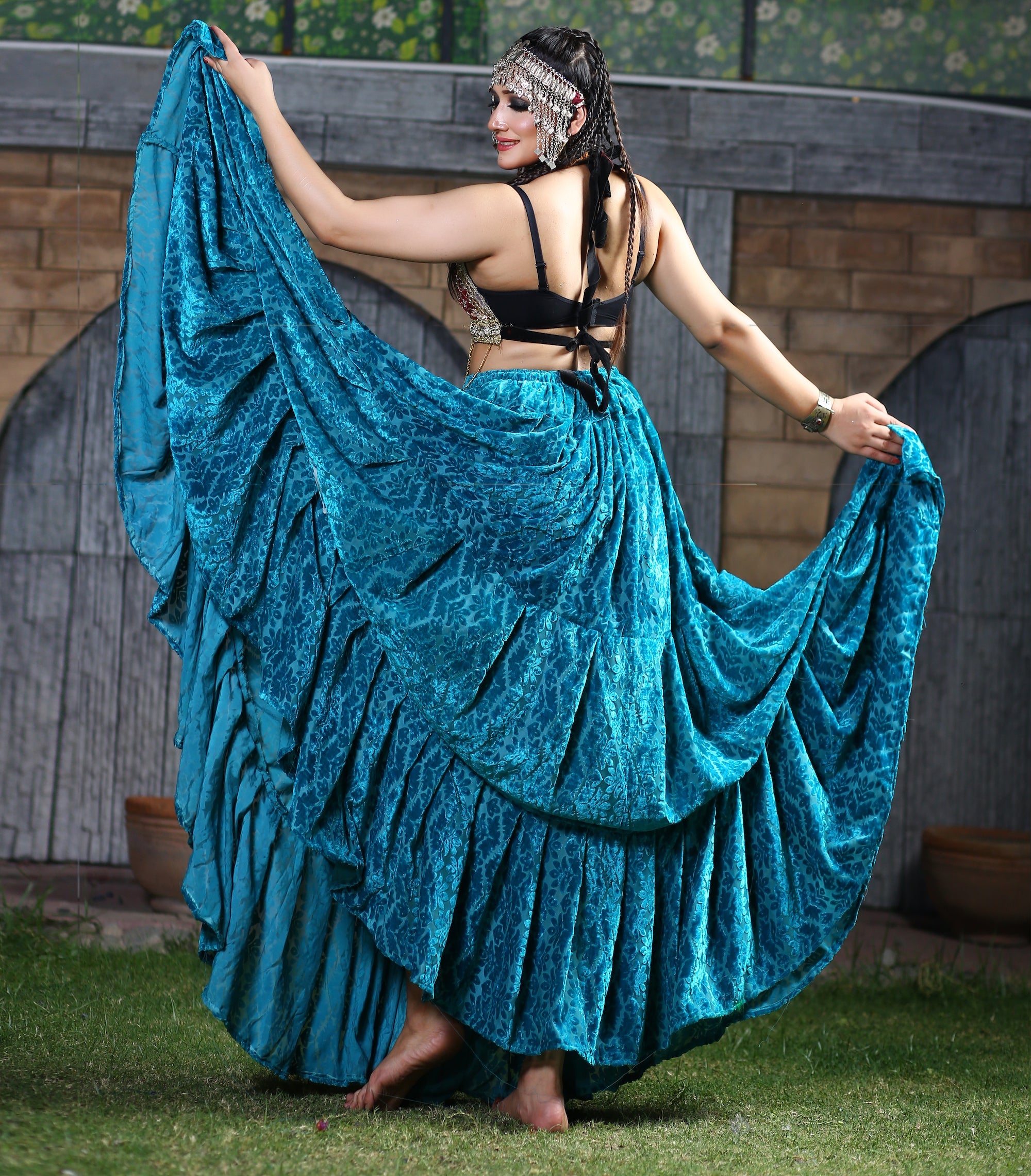Burnout Velvet Skirt Teal