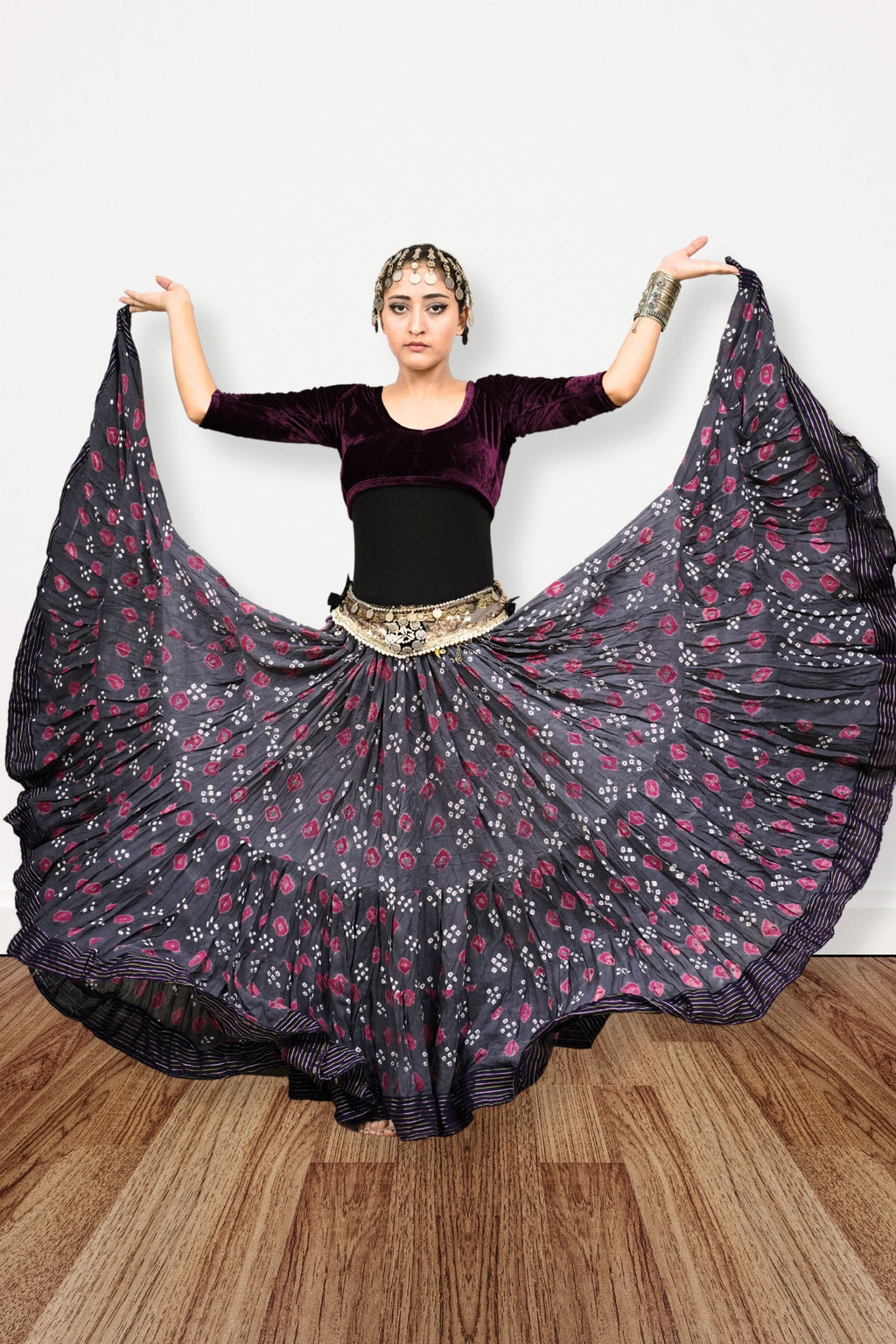 Block print Jaipur skirt burgundy dots