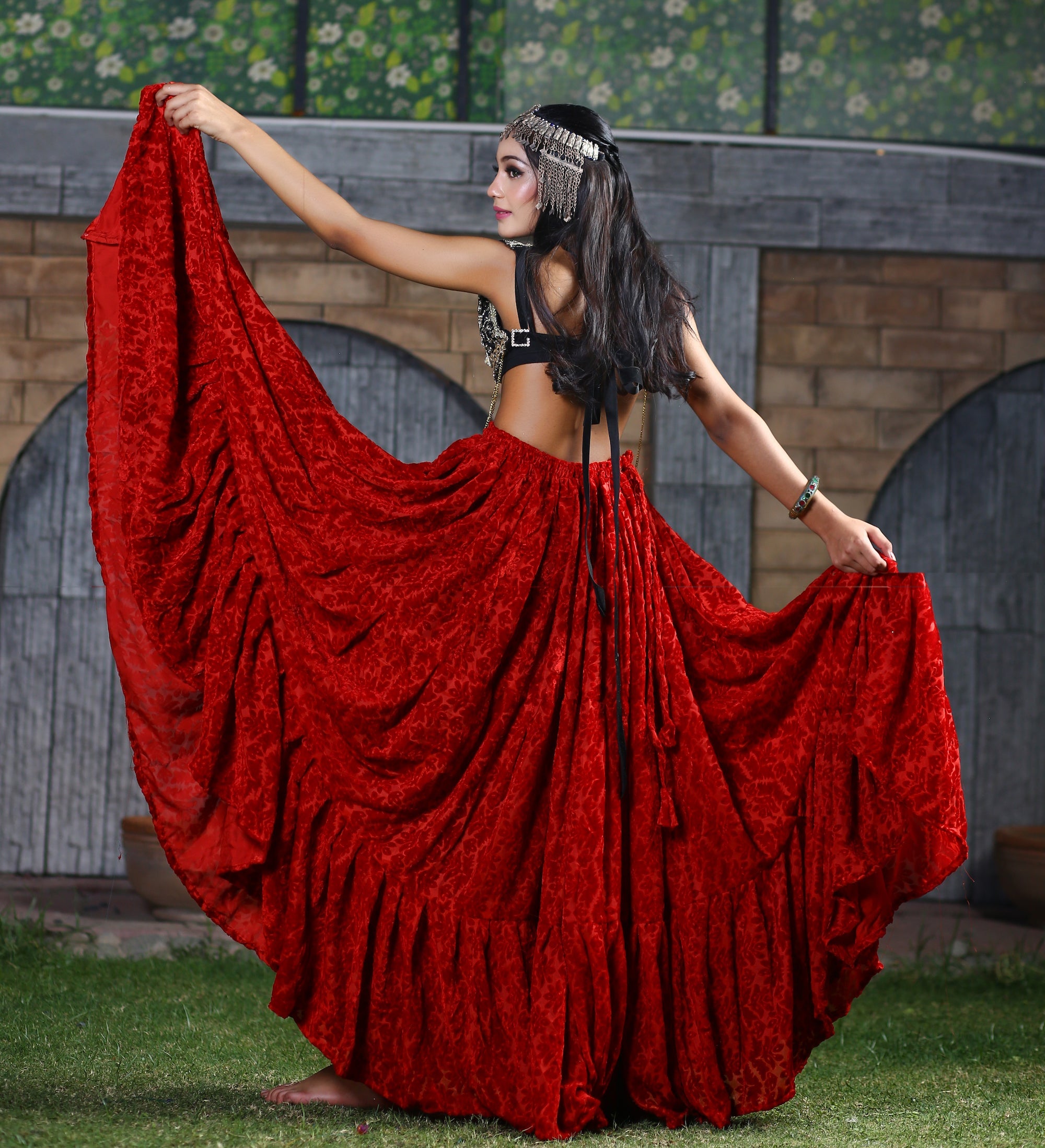 Burnout Velvet Skirt Red