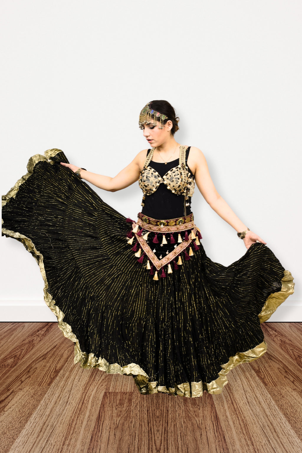 Lurex solid Skirt black with gold border WLS