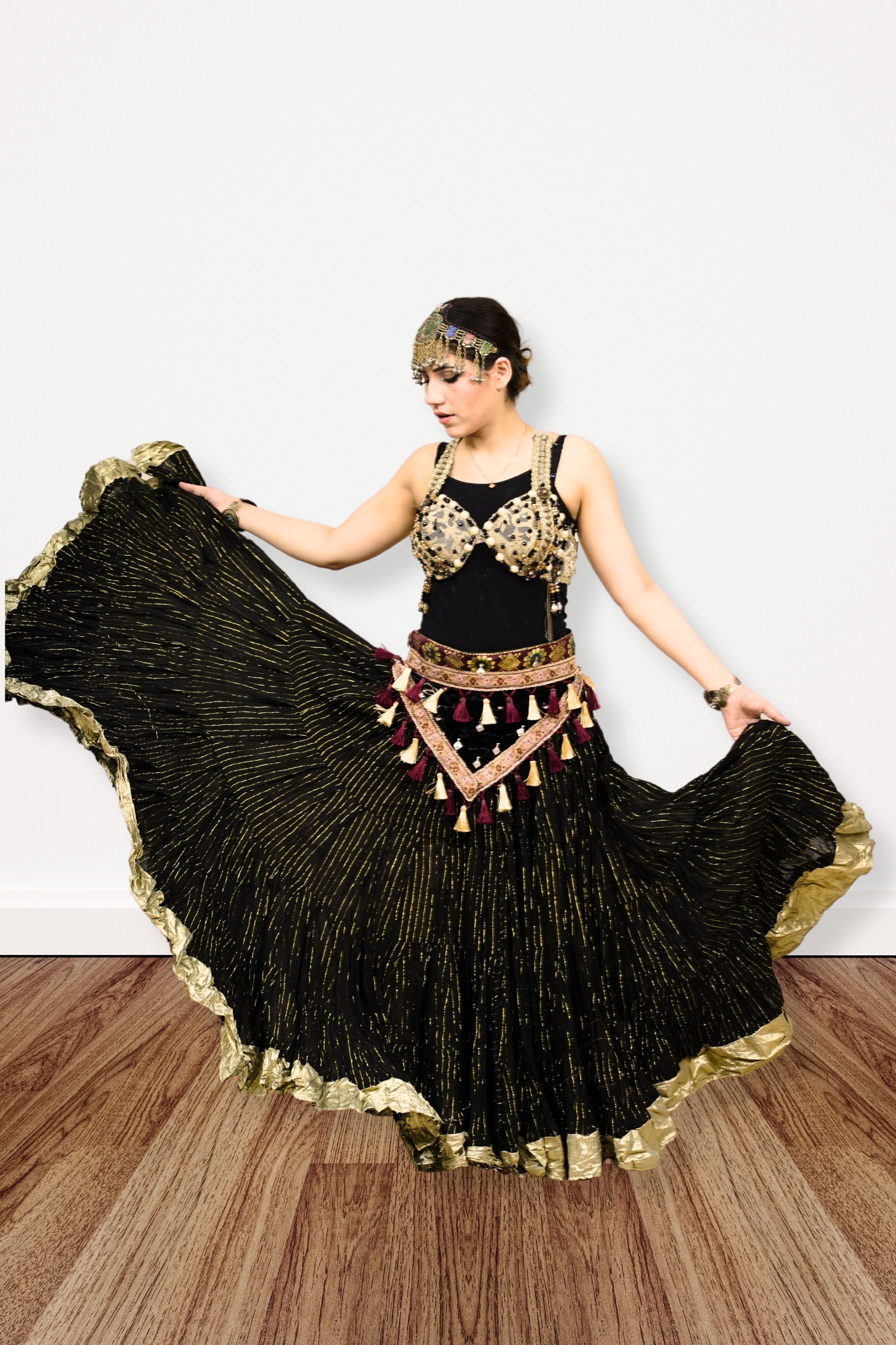 Lurex solid Skirt black with gold border WLS