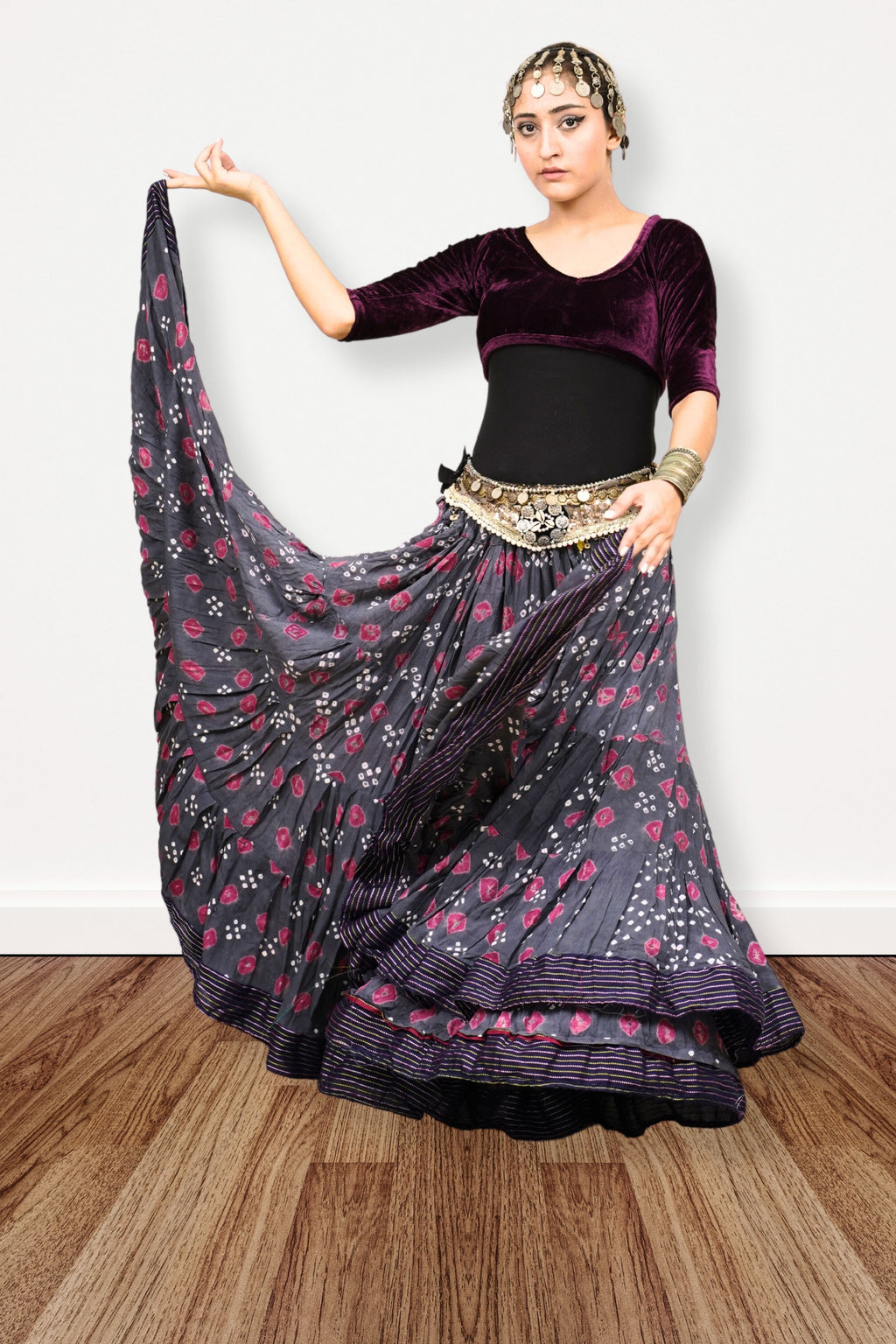 Block print Jaipur skirt burgundy dots WLS