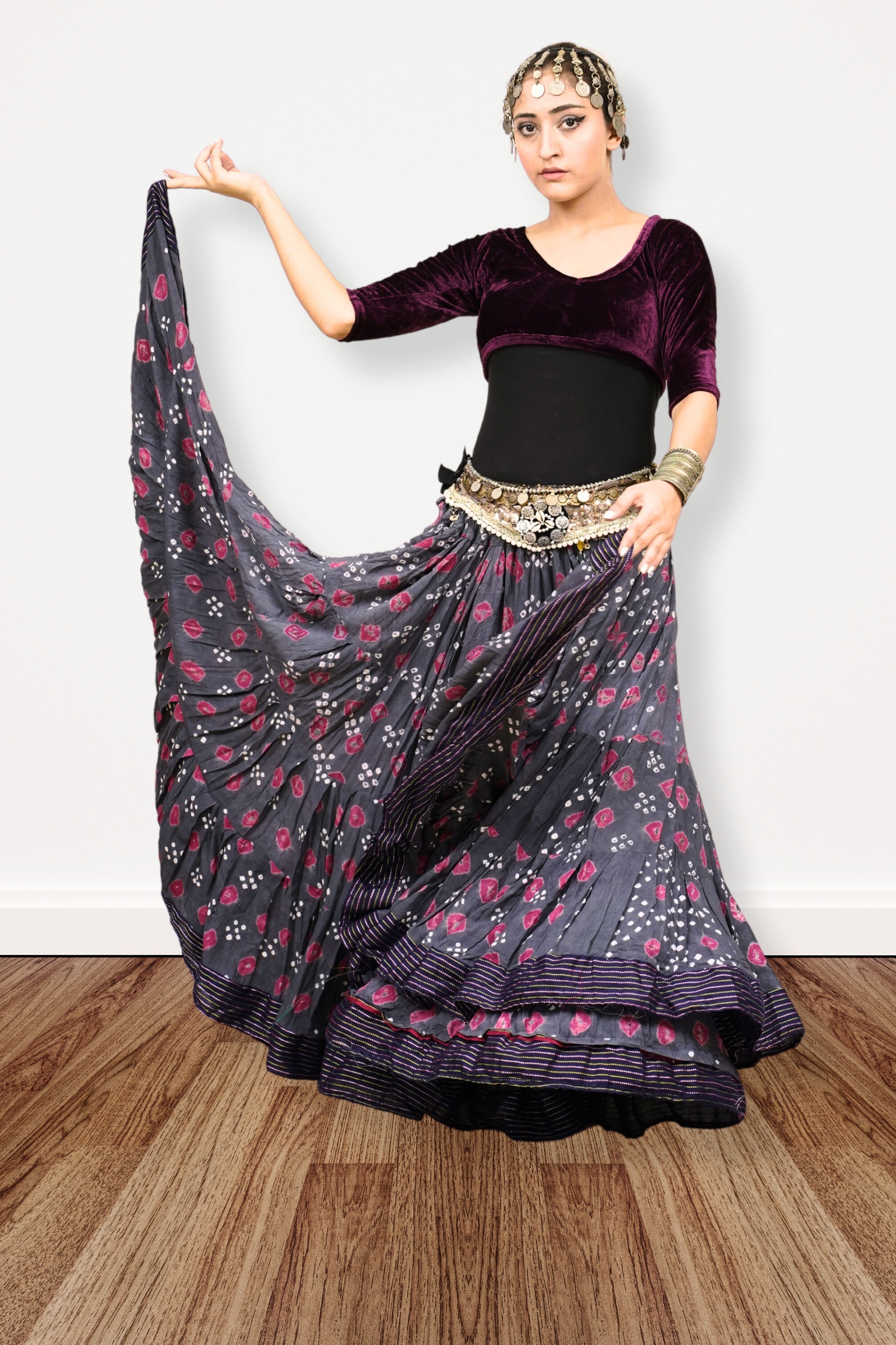 Block print Jaipur skirt burgundy dots WLS