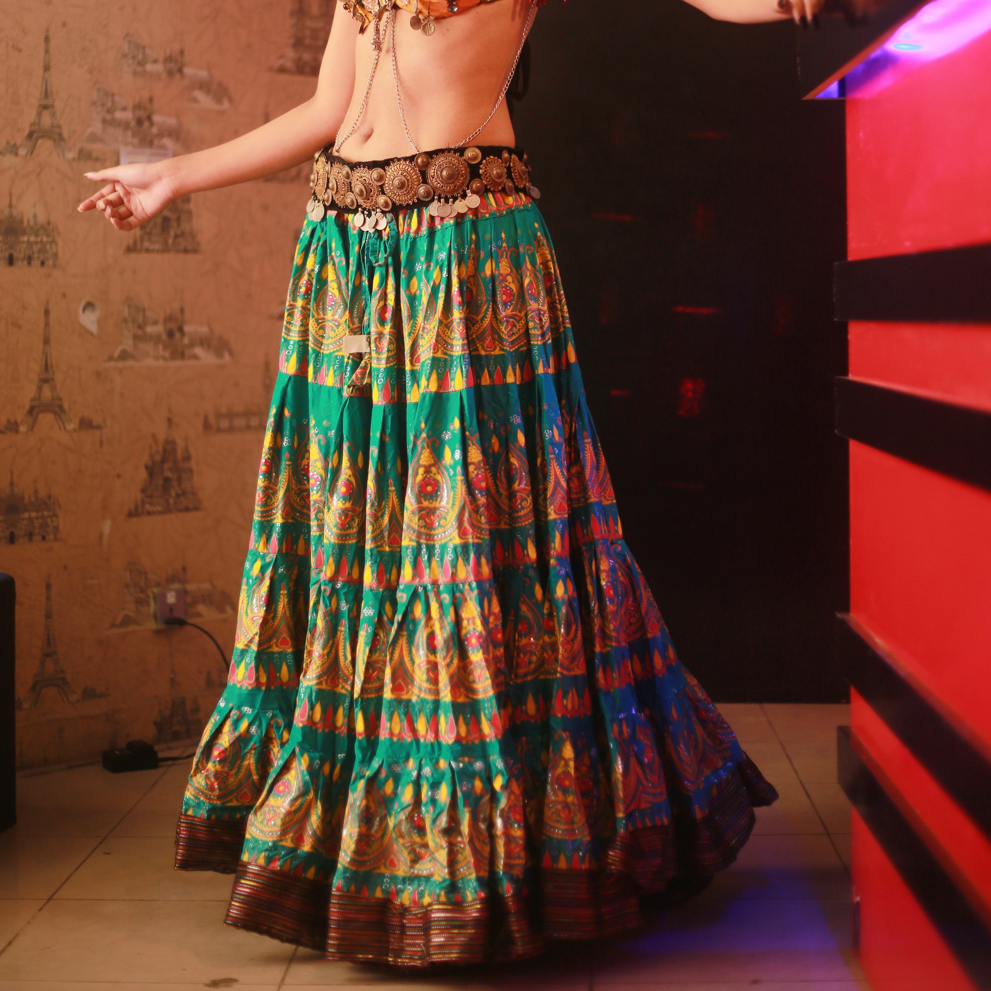Block print 4 Border Beauty skirt seagreen with padma border WLS