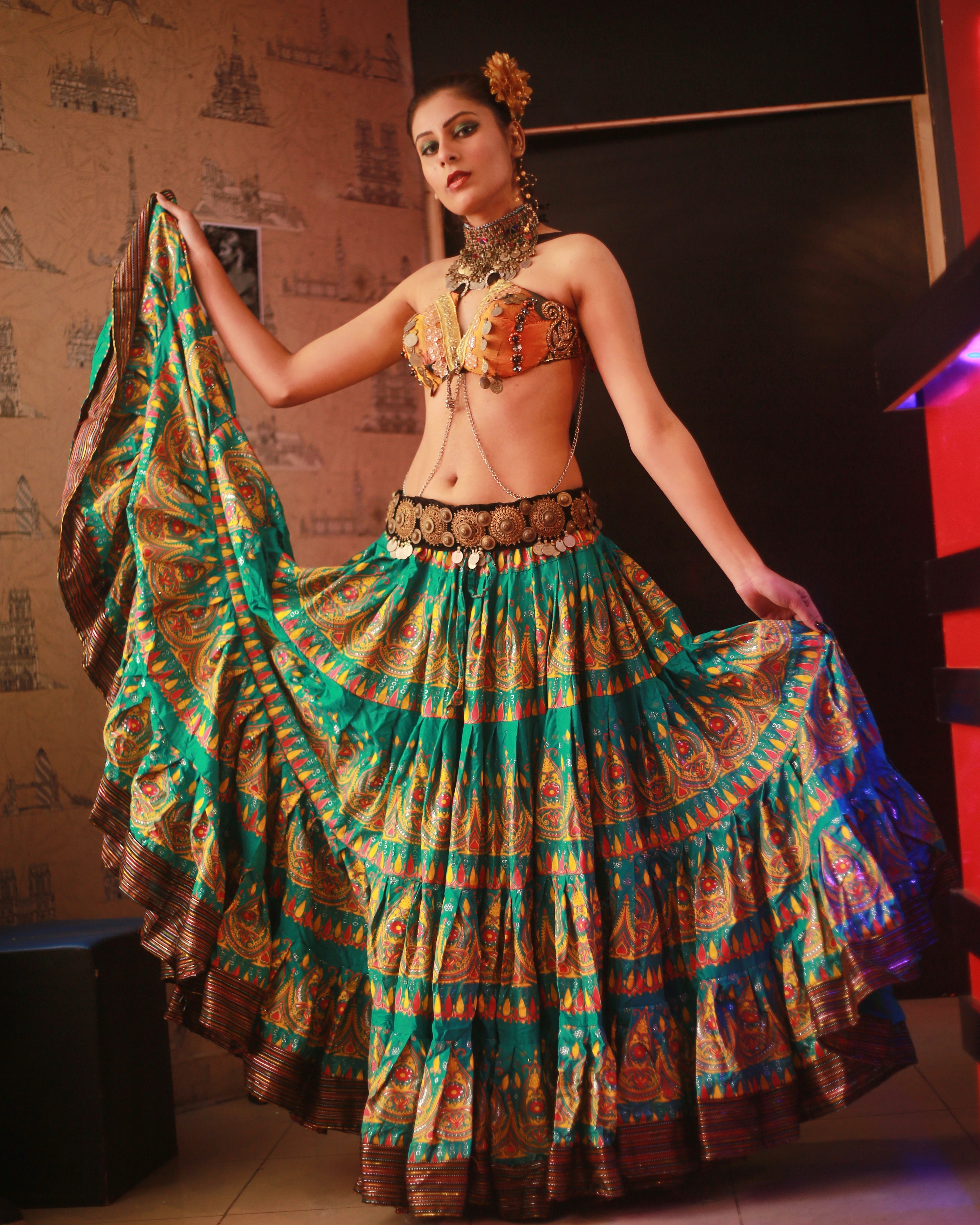 Block print 4 Border Beauty skirt seagreen with padma border