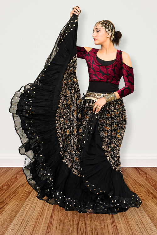 Black embroidery skirt with gold bindi border WLS