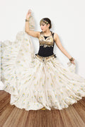 Block print peacock skirt ivory WLS