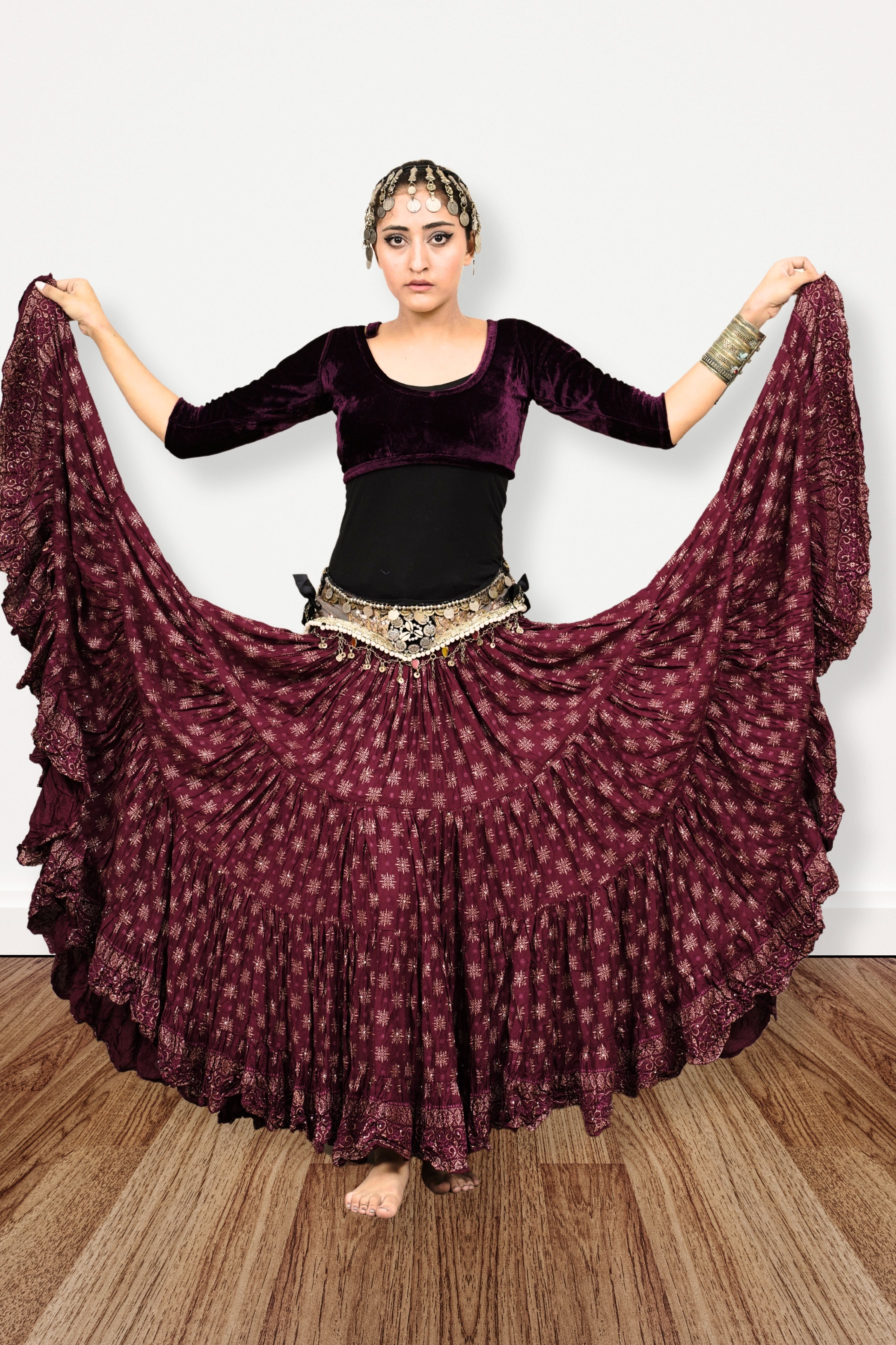 Block print skirt Burgundy