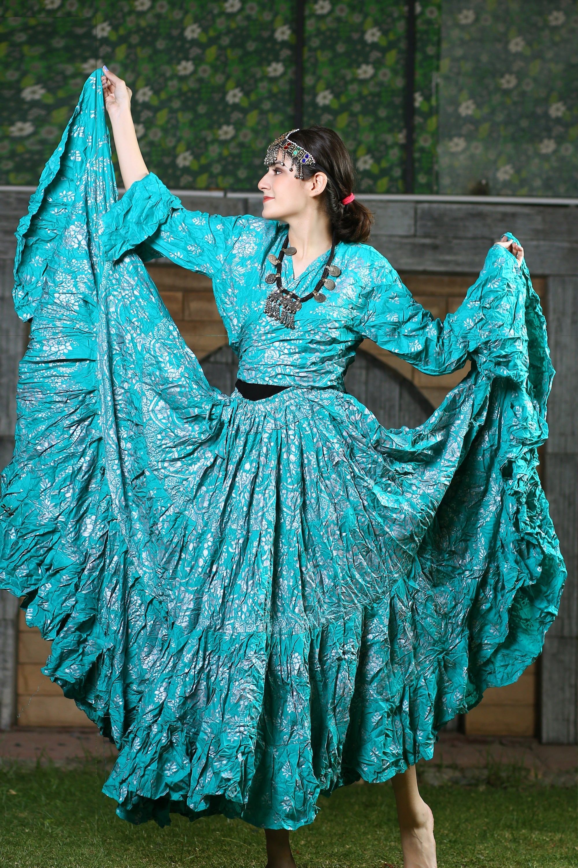 Block print skirt turqouise with Silver Design WLS