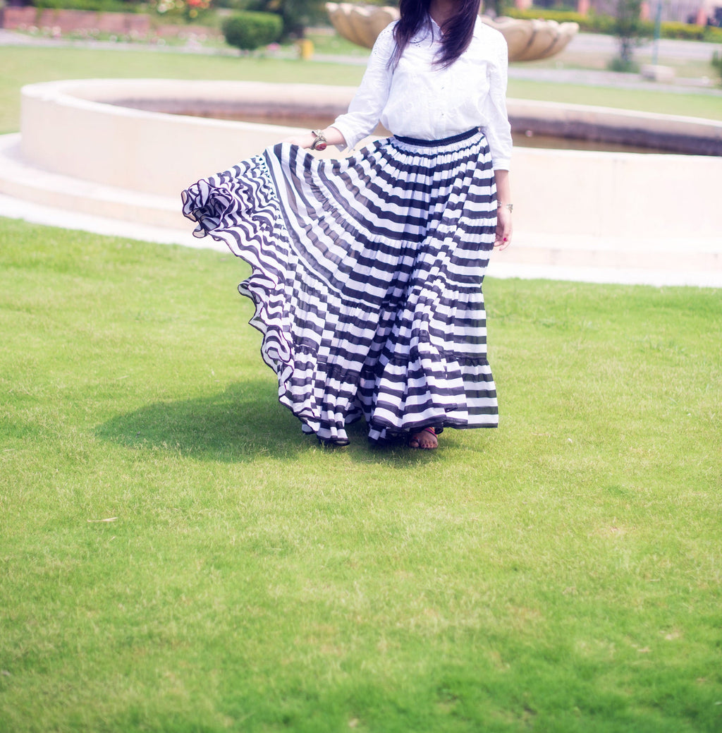 Black/White Stripe Skirt Block Print Skirt 25yards