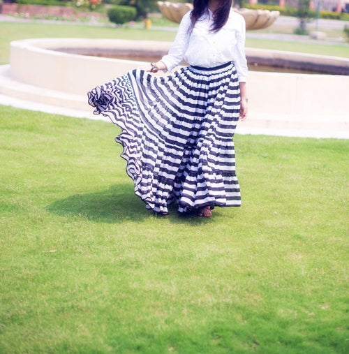 Black/White Stripe Skirt Block Print Skirt 25yards