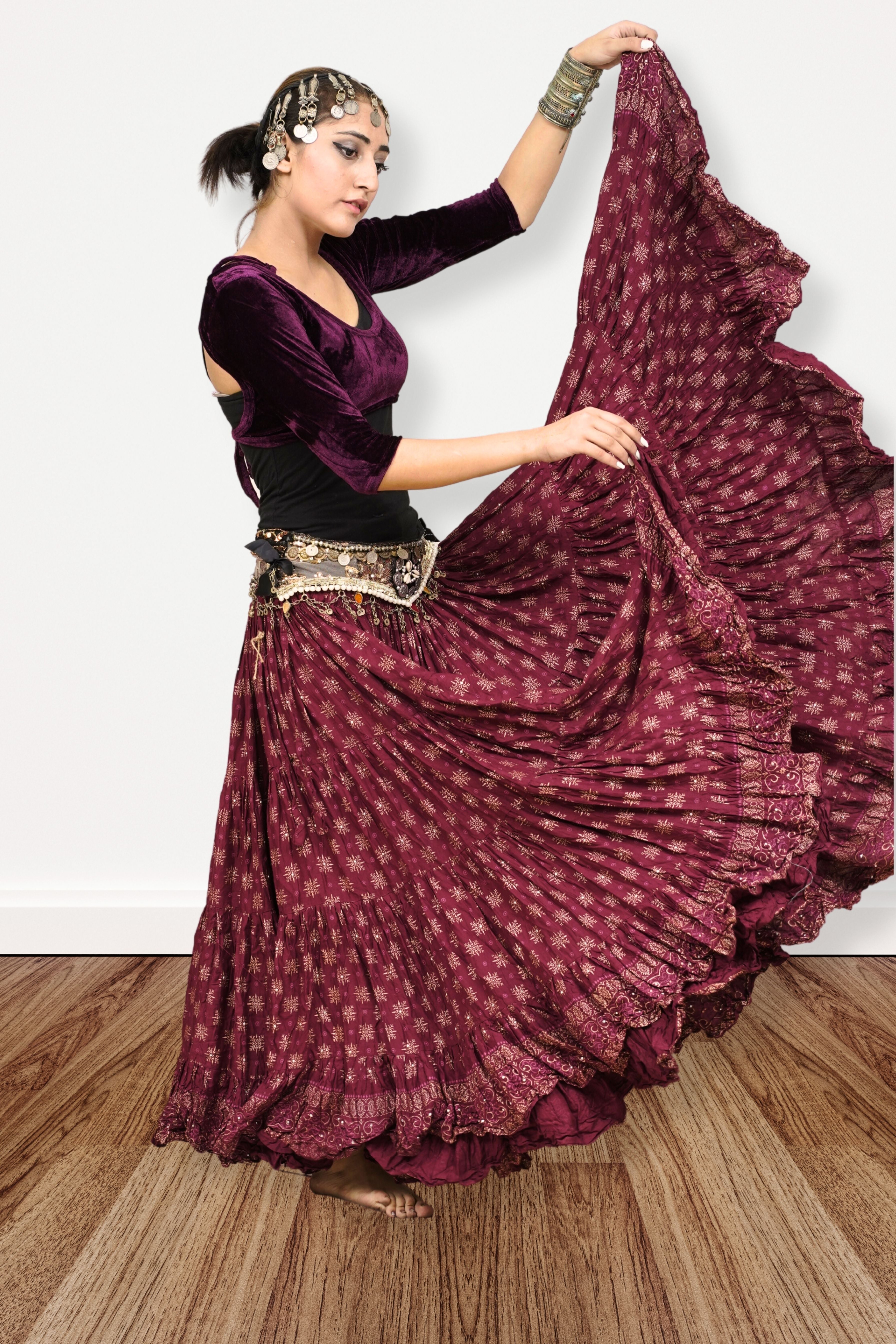 Block print skirt Burgundy