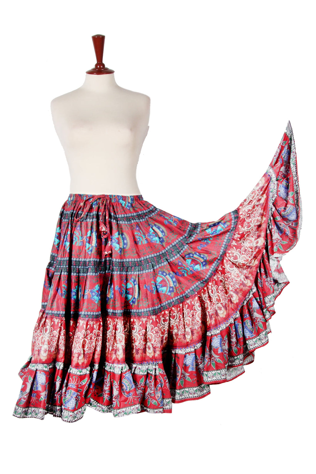 Digital print Skirt 2018 Burgundy Peacock Design
