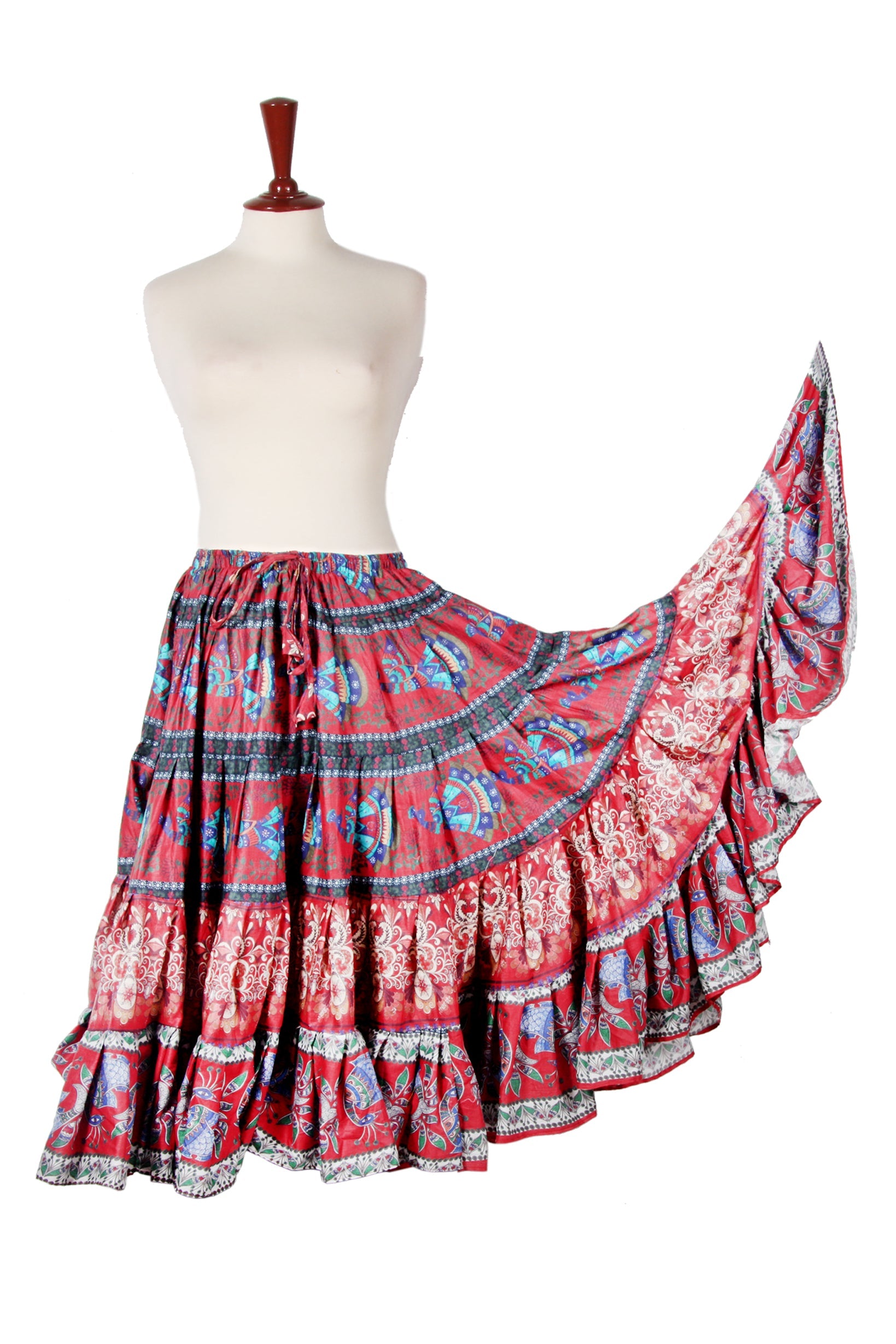 Digital print Skirt 2018 Burgundy Peacock Design