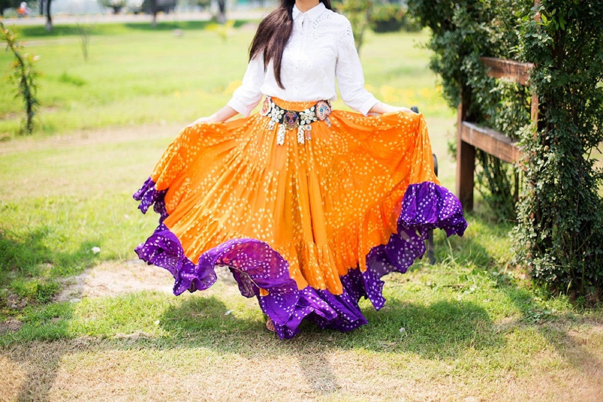 Jaipur white dot Skirt orange/purple WLS