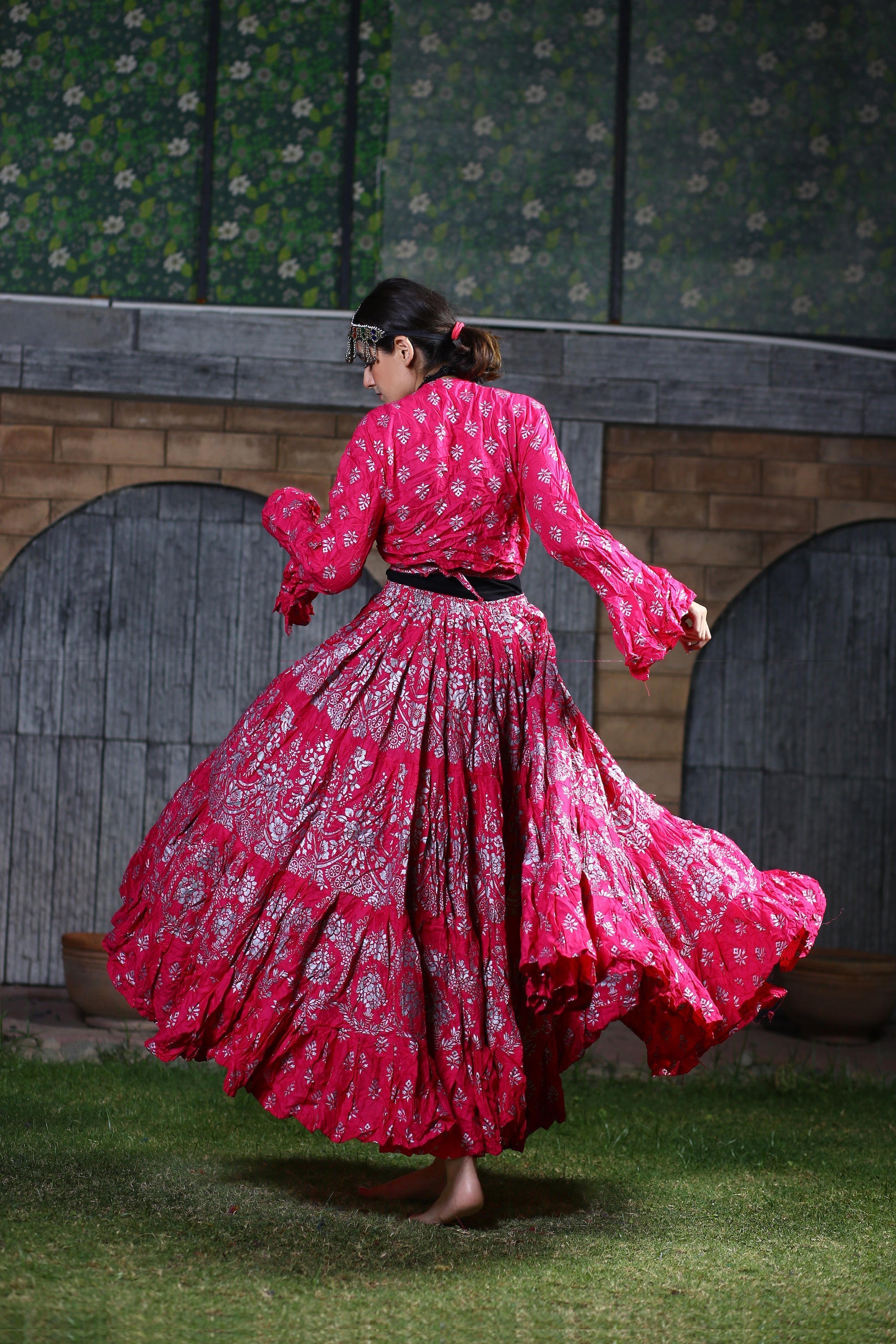 Block print skirt Pink with Silver Design WLS