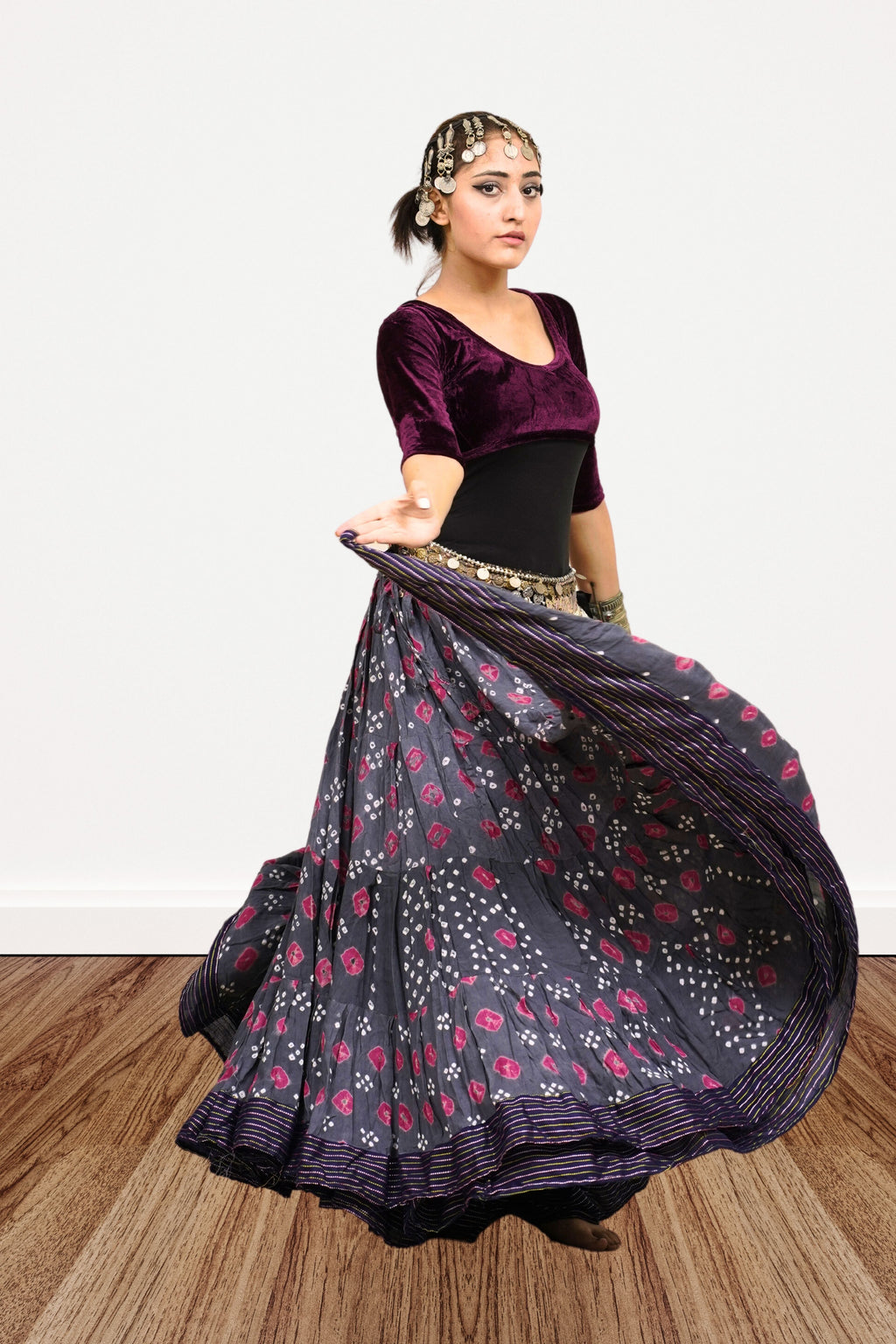 Block print Jaipur skirt burgundy dots
