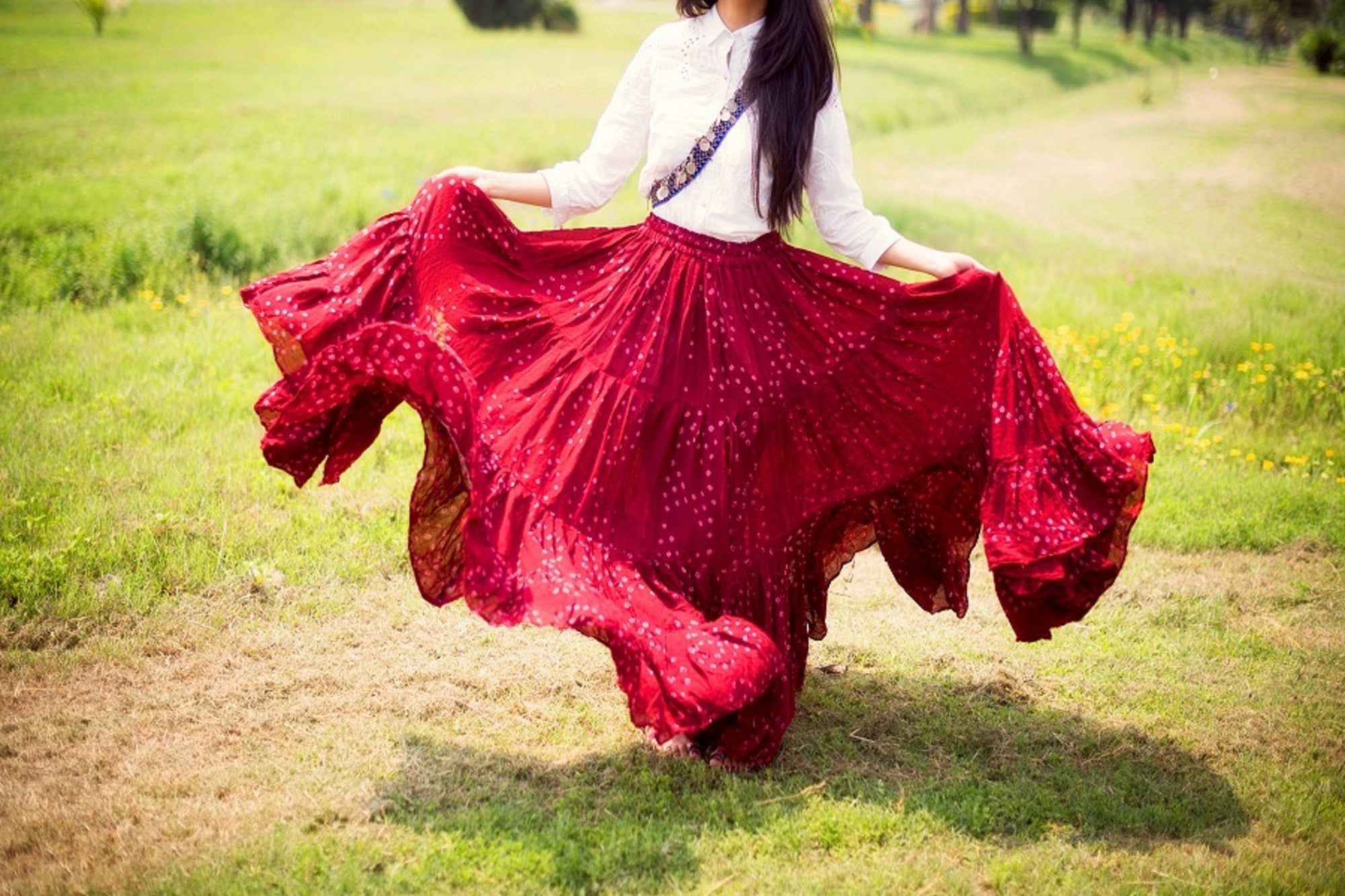 Jaipur white dot skirt burgundy WLS