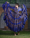 Block print skirt Royal Blue with Gold Design WLS