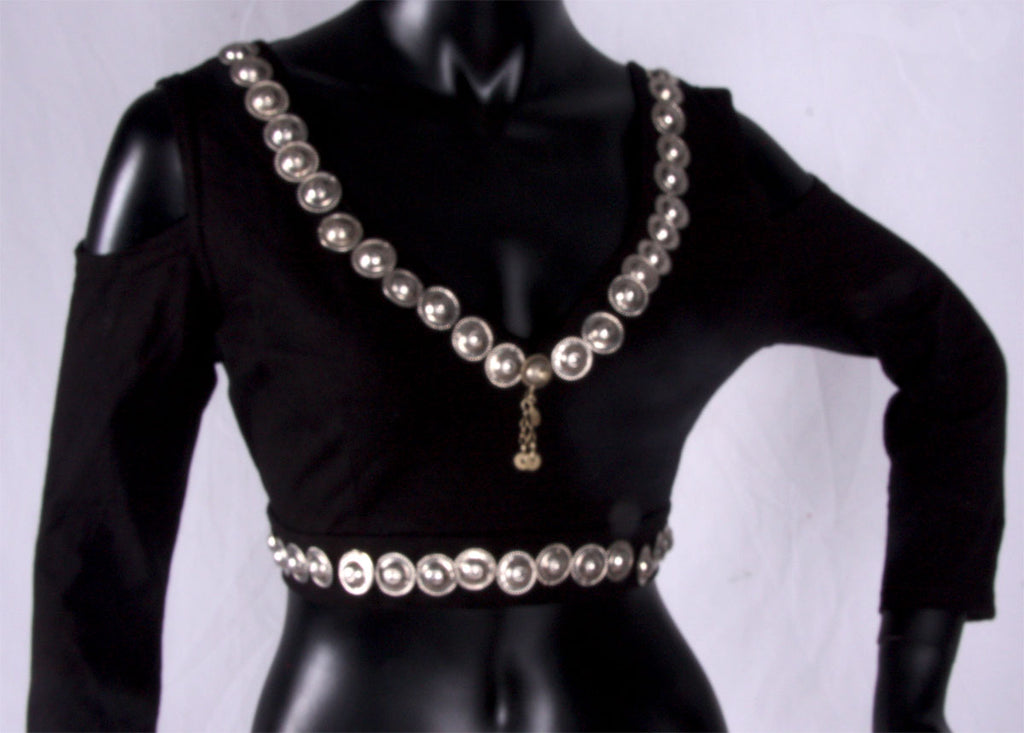 Drop shoulder Cotton lycra Choli BLack & Burgundy WS