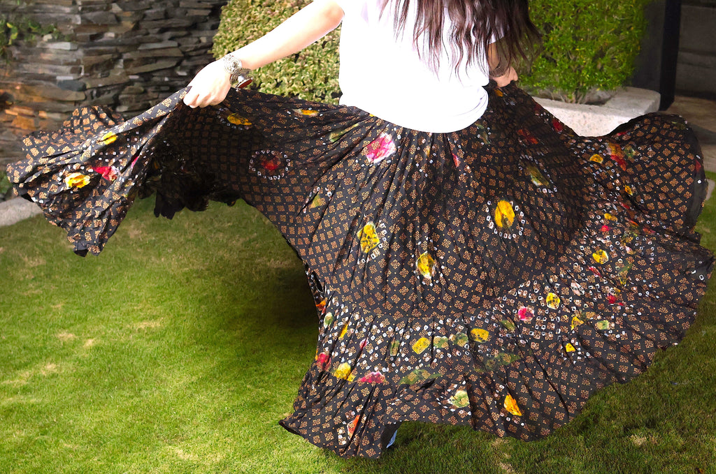 Block print Jaipur multi dot skirt black