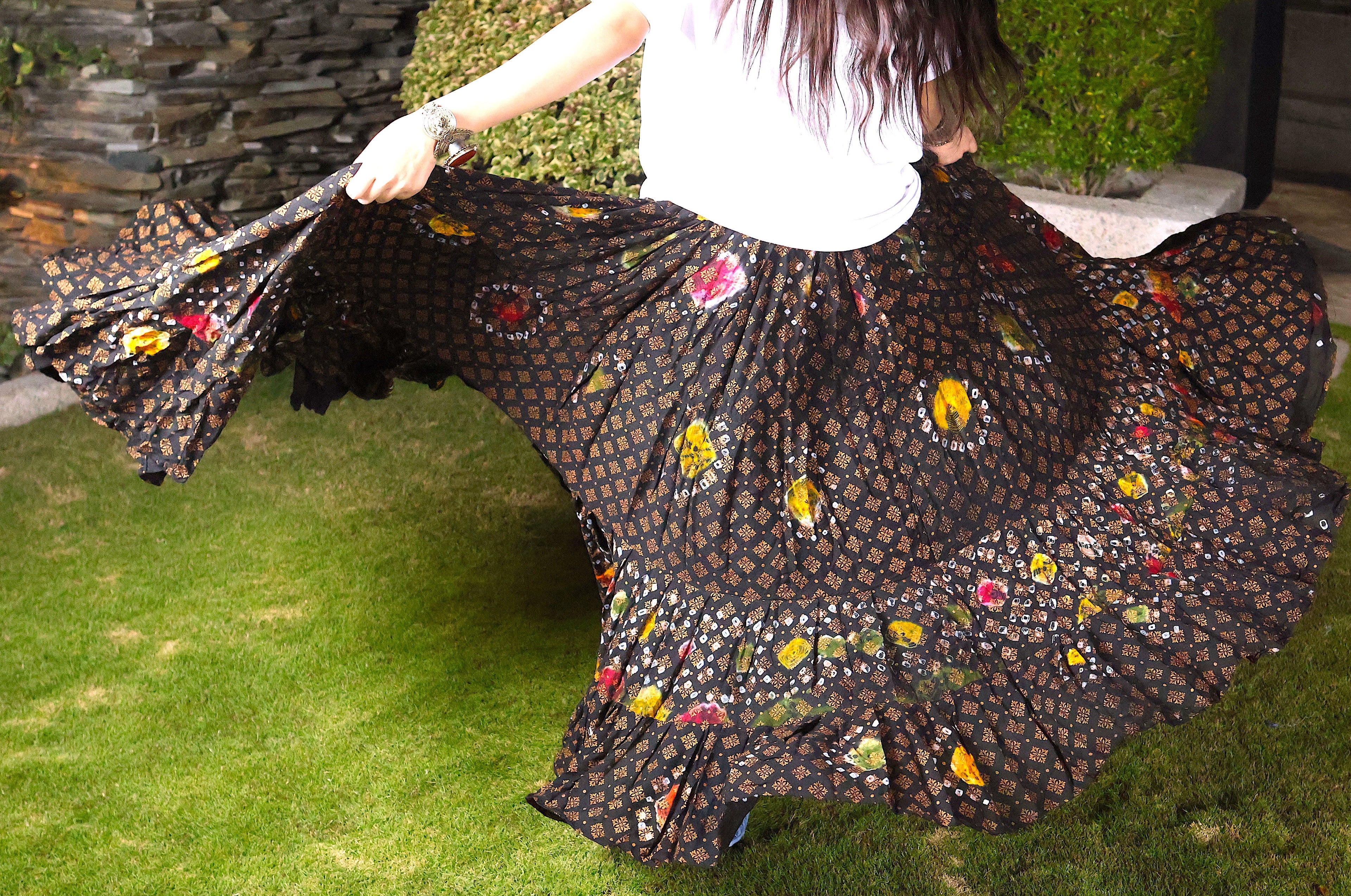 Block print Jaipur multi dot skirt black