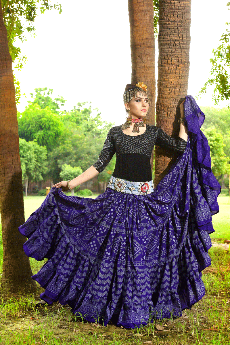 Block print assuit skirt purple in polyester WLS