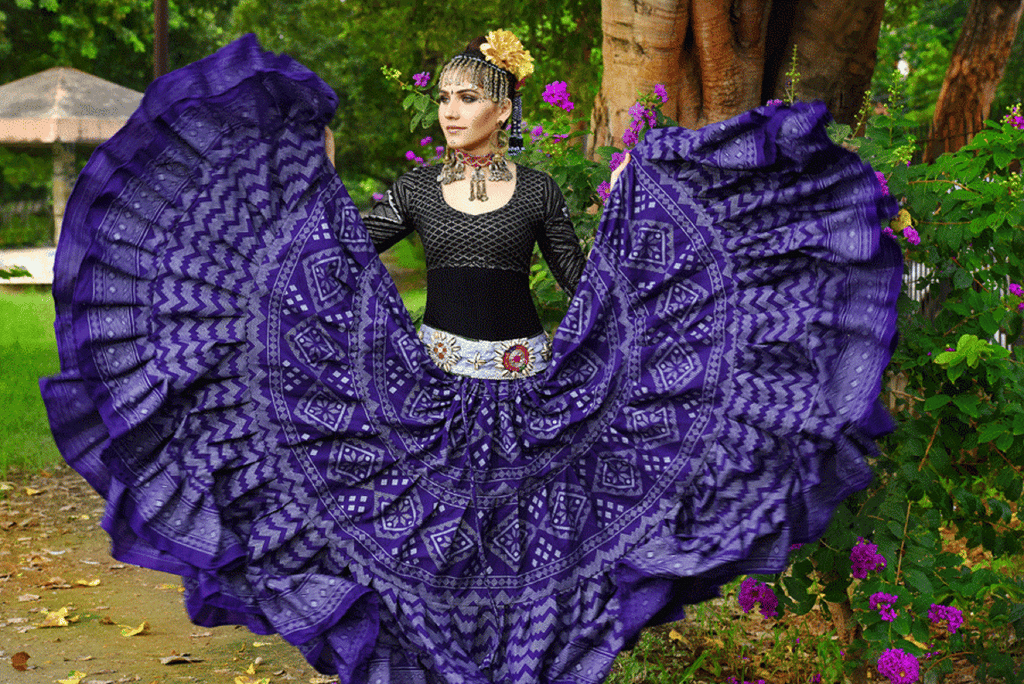 Block print assuit skirt purple in polyester WLS