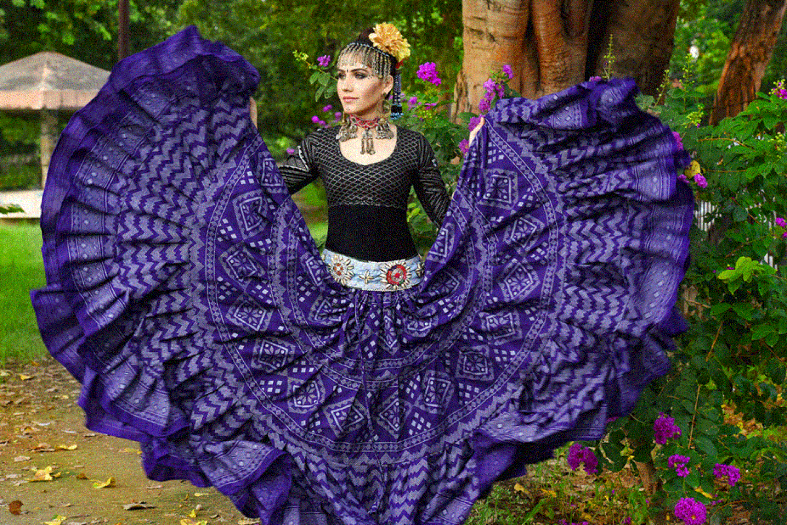 Block print assuit skirt purple in polyester WLS