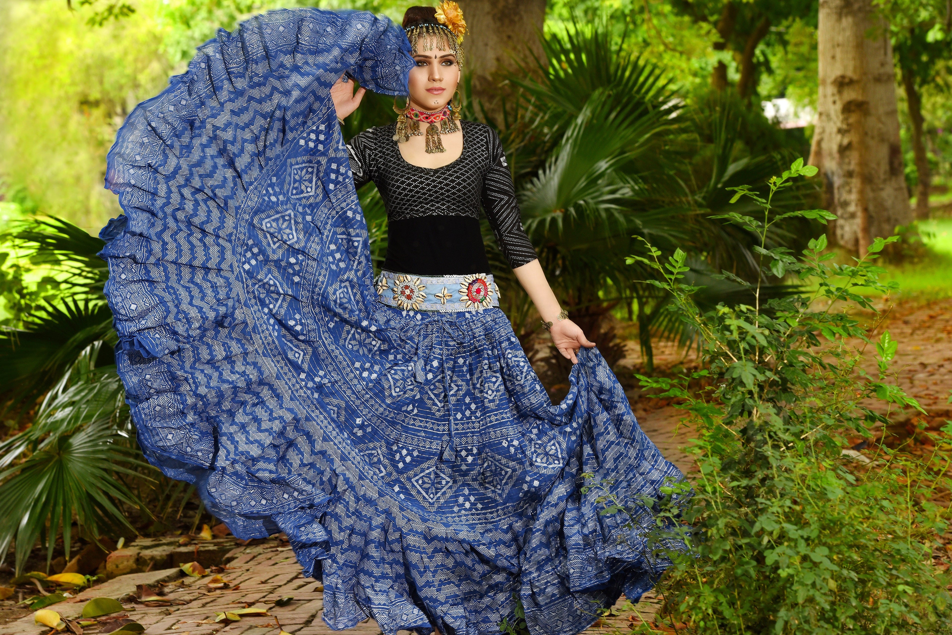 Block print lurex assuit skirt blue WLS